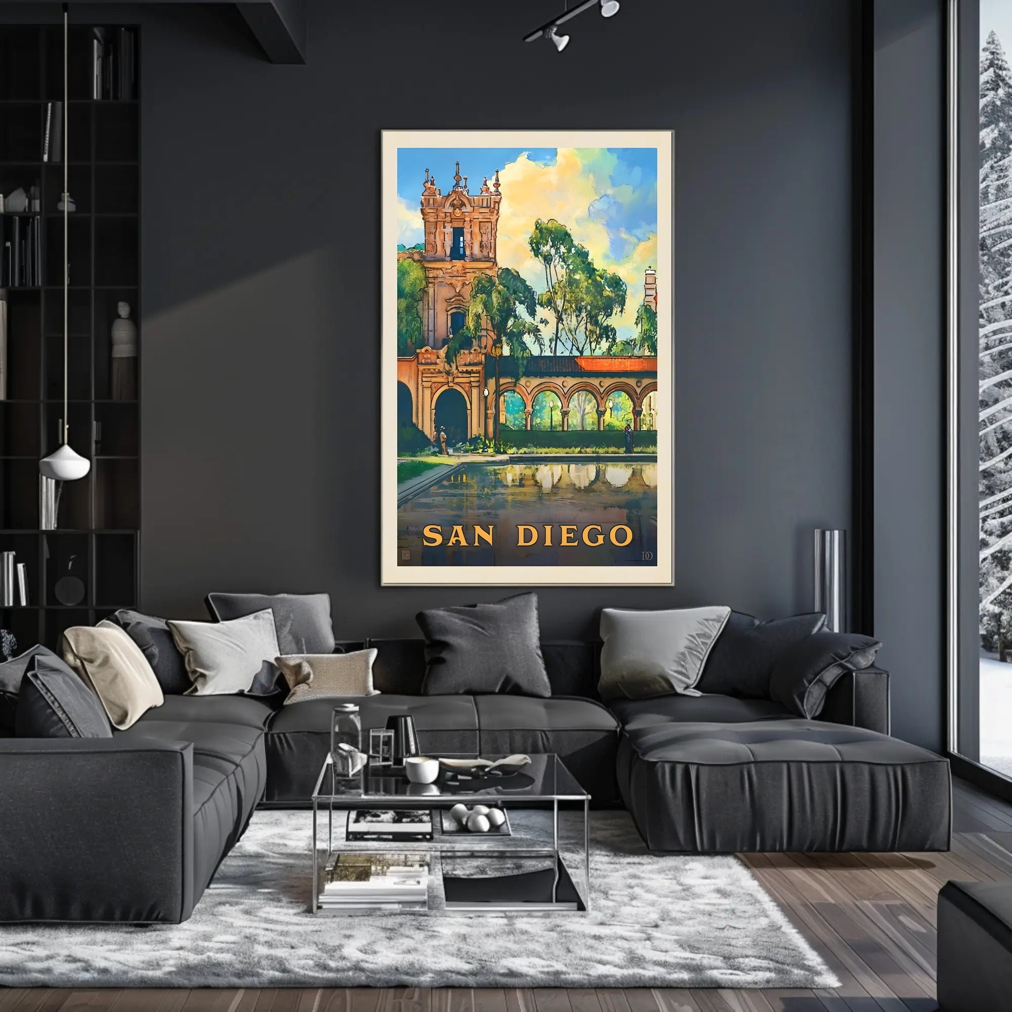 San Diego Architectural Reflection Travel Poster PosterGoat