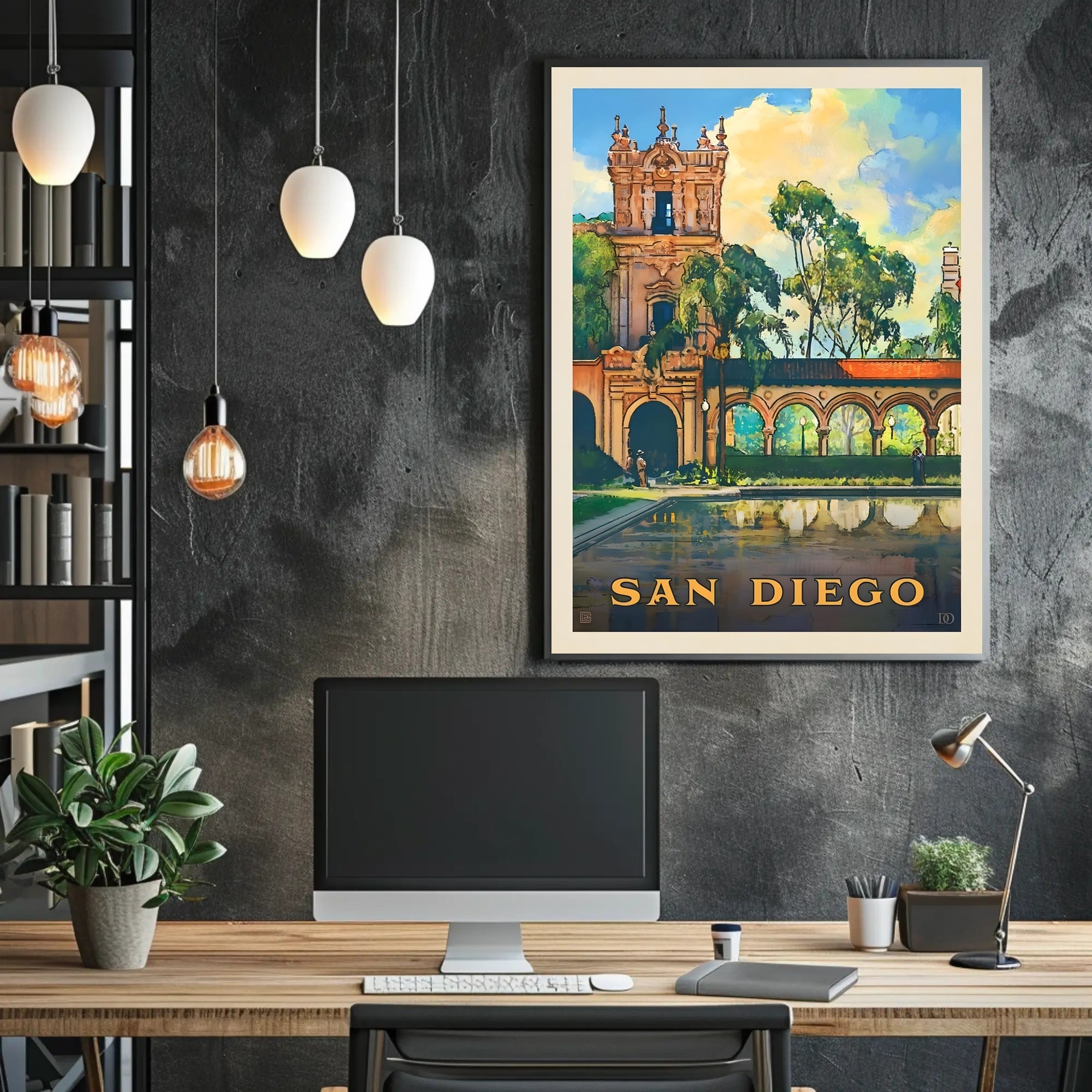 San Diego Architectural Reflection Travel Poster PosterGoat