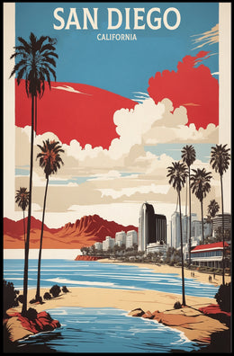 San Diego Coastal Cityscape Vintage Travel Poster PosterGoat