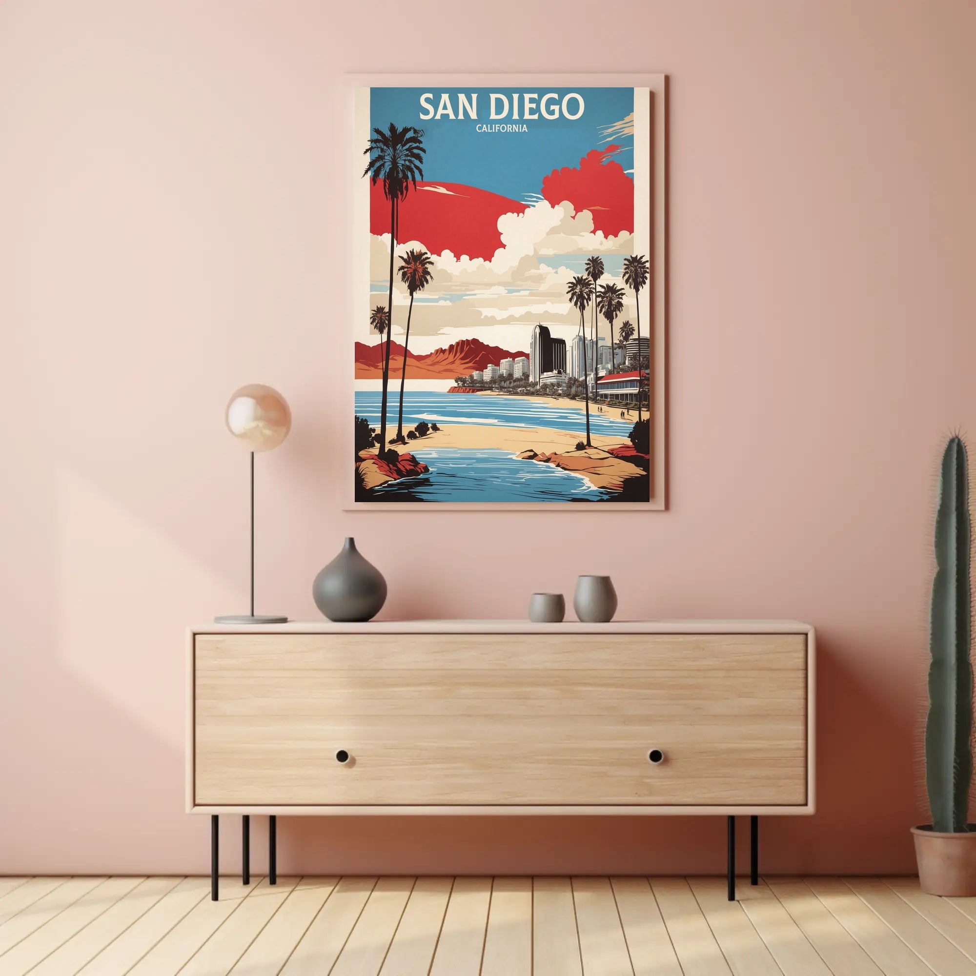 San Diego Coastal Cityscape Vintage Travel Poster PosterGoat