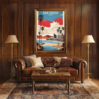 San Diego Coastal Cityscape Vintage Travel Poster PosterGoat
