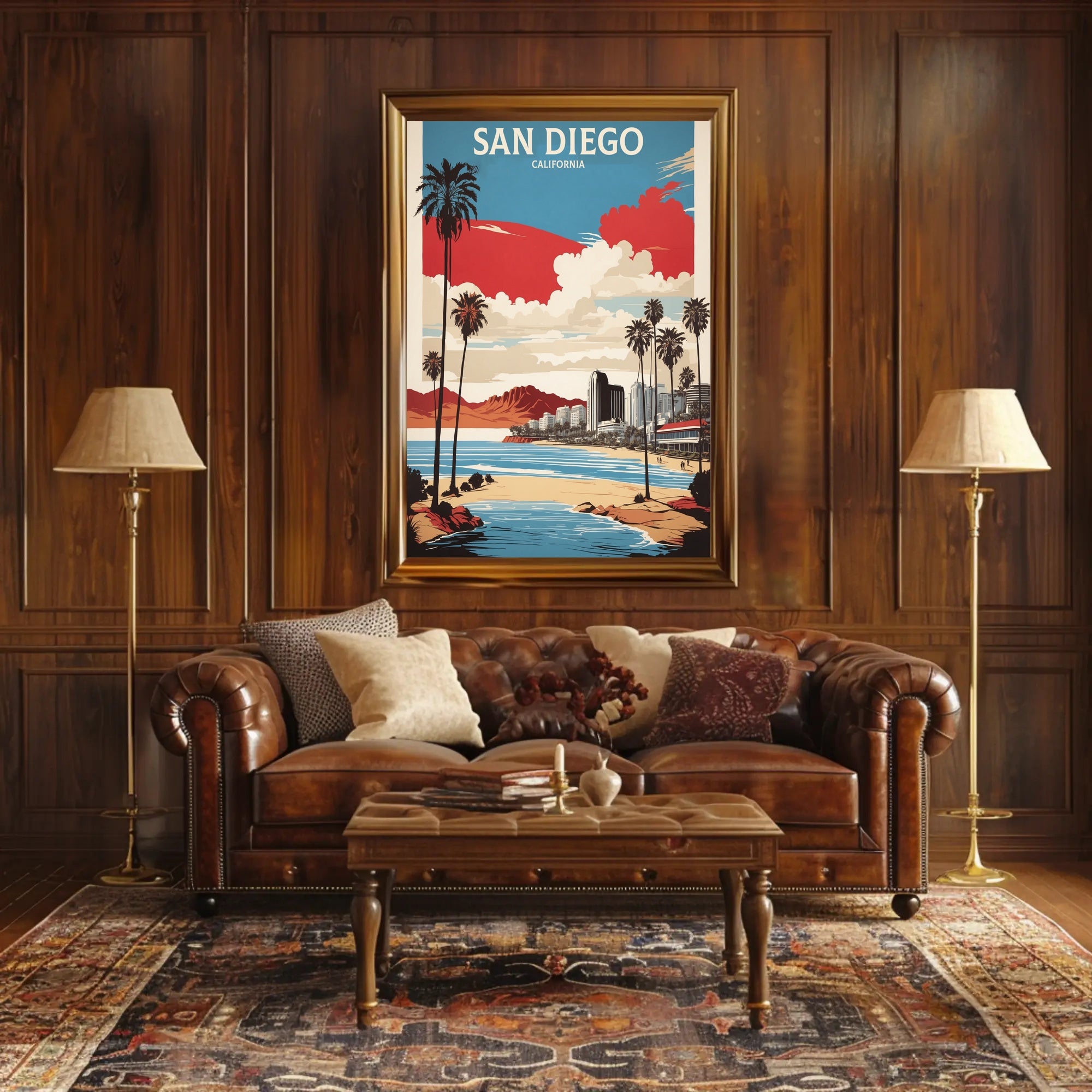 San Diego Coastal Cityscape Vintage Travel Poster PosterGoat