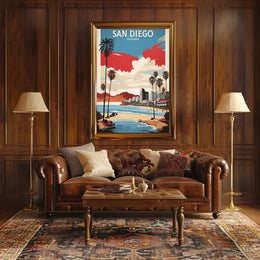 San Diego Coastal Cityscape Vintage Travel Poster PosterGoat