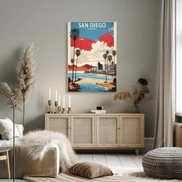 San Diego Coastal Cityscape Vintage Travel Poster PosterGoat