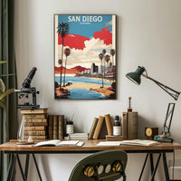 San Diego Coastal Cityscape Vintage Travel Poster PosterGoat