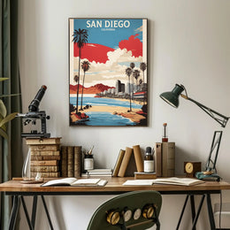 San Diego Coastal Cityscape Vintage Travel Poster PosterGoat
