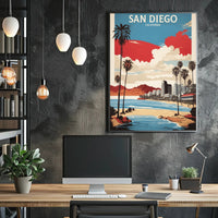 San Diego Coastal Cityscape Vintage Travel Poster PosterGoat
