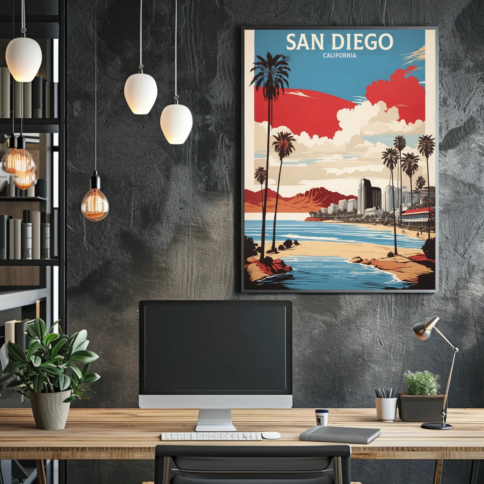 San Diego Coastal Cityscape Vintage Travel Poster PosterGoat
