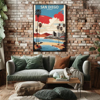 San Diego Coastal Cityscape Vintage Travel Poster PosterGoat