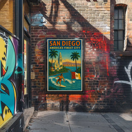 San Diego Surf Adventure Vintage Travel Poster PosterGoat