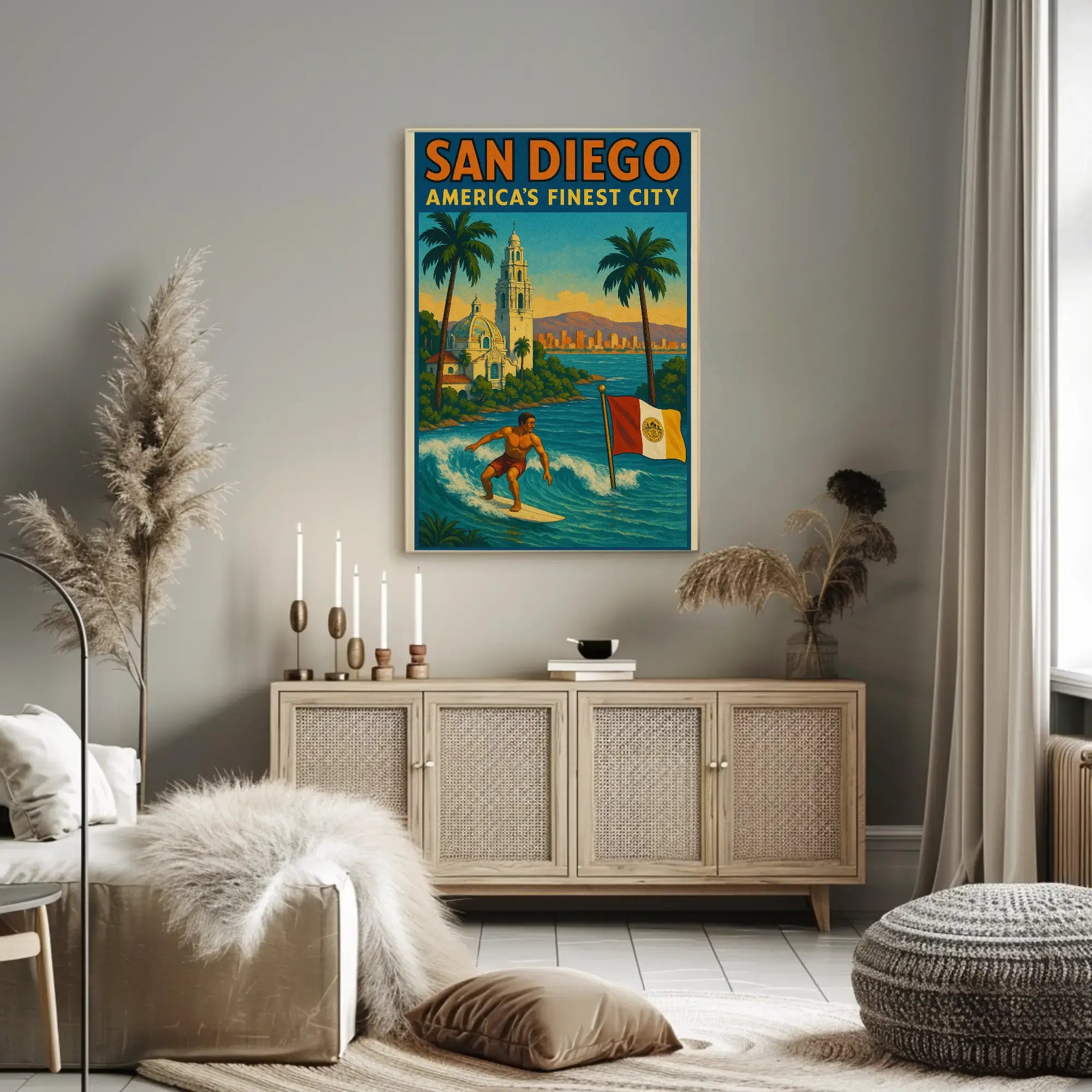 San Diego Surf Adventure Vintage Travel Poster PosterGoat