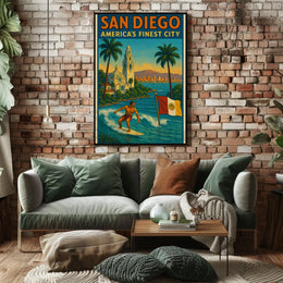 San Diego Surf Adventure Vintage Travel Poster PosterGoat