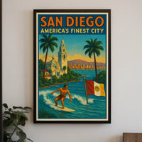 San Diego Surf Adventure Vintage Travel Poster PosterGoat