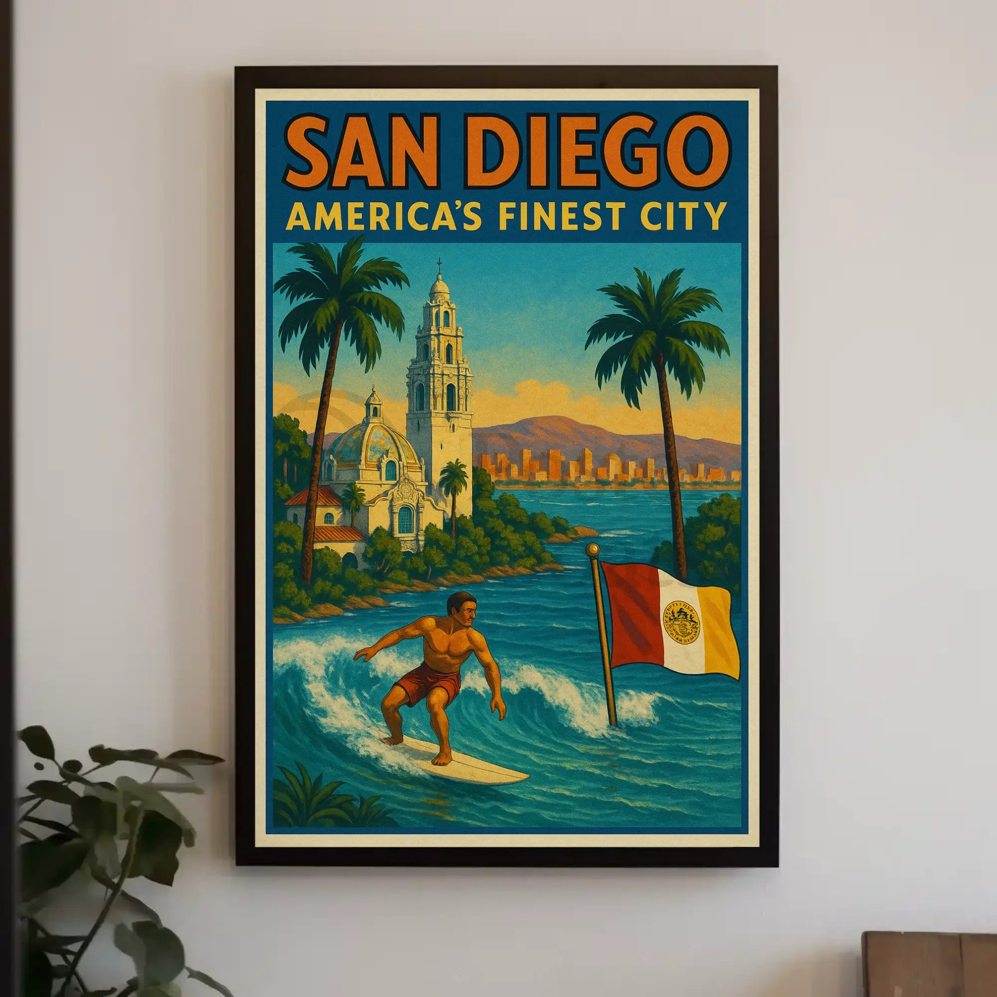 San Diego Surf Adventure Vintage Travel Poster PosterGoat