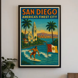 San Diego Surf Adventure Vintage Travel Poster PosterGoat