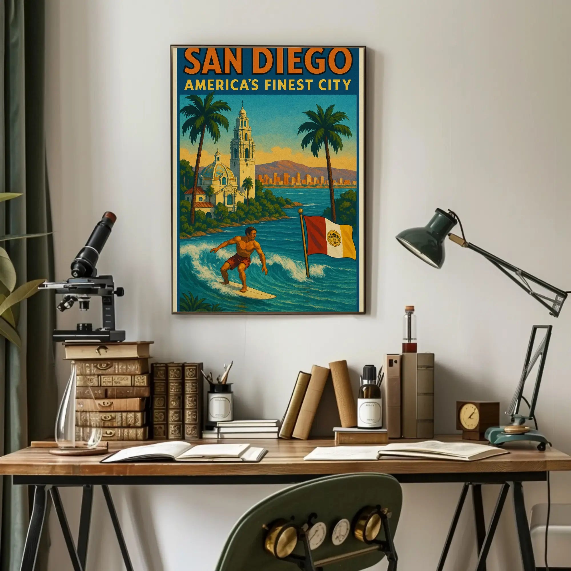 San Diego Surf Adventure Vintage Travel Poster PosterGoat