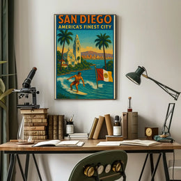 San Diego Surf Adventure Vintage Travel Poster PosterGoat
