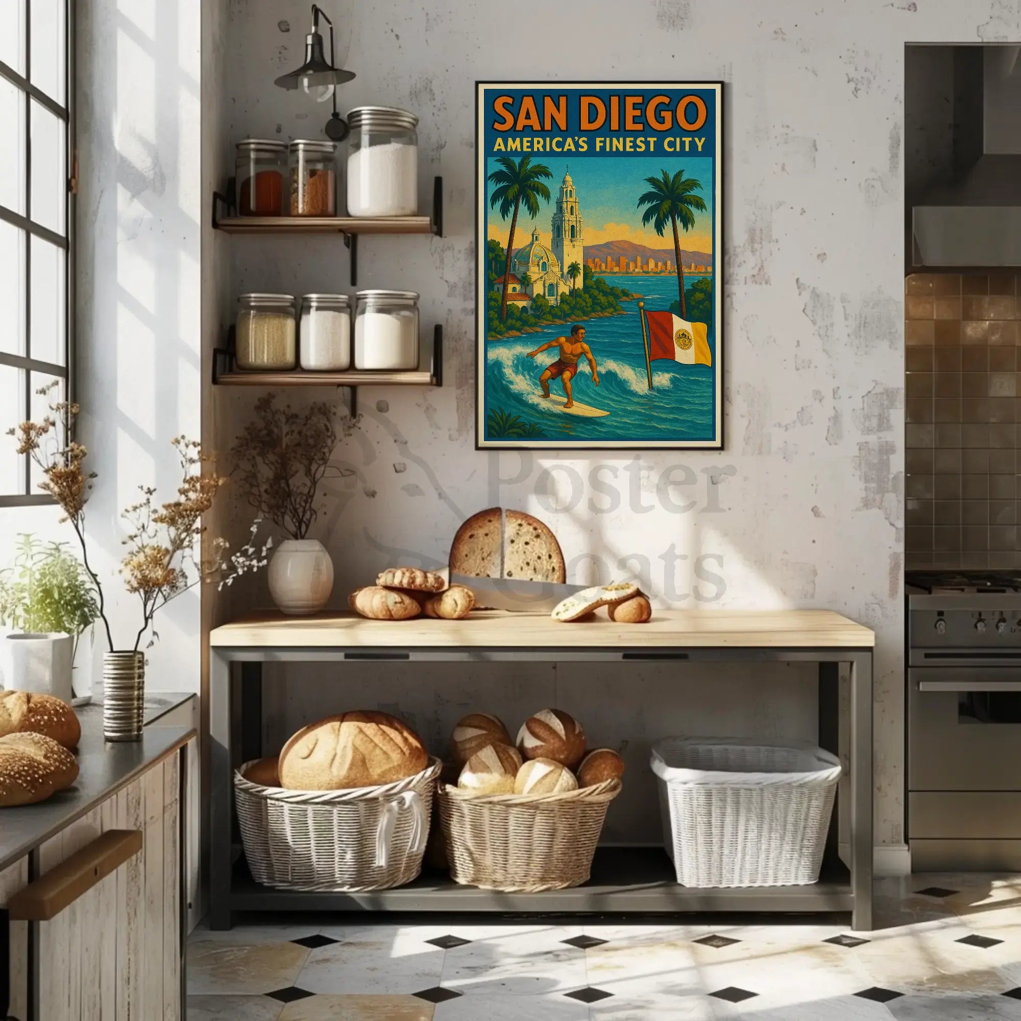 San Diego Surf Adventure Vintage Travel Poster PosterGoat