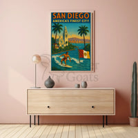 San Diego Surf Adventure Vintage Travel Poster PosterGoat