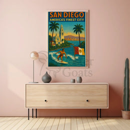 San Diego Surf Adventure Vintage Travel Poster PosterGoat