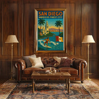 San Diego Surf Adventure Vintage Travel Poster PosterGoat