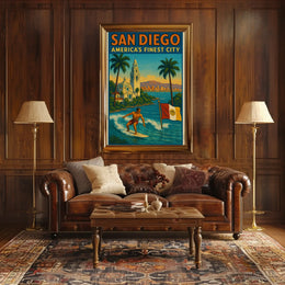 San Diego Surf Adventure Vintage Travel Poster PosterGoat