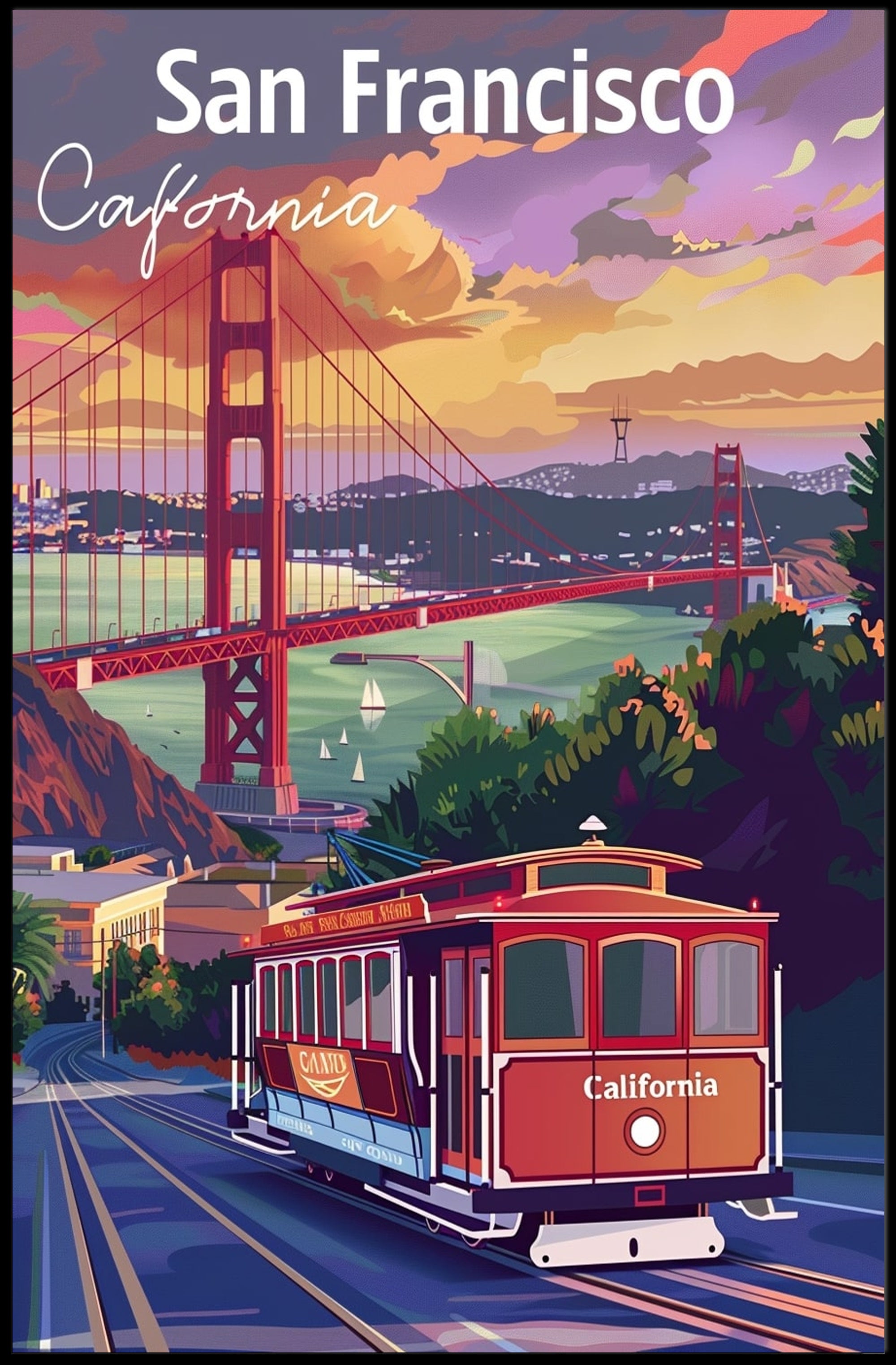 San Francisco Cable Car Sunset Travel Poster PosterGoat
