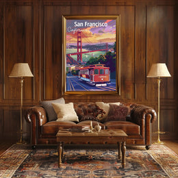 San Francisco Cable Car Sunset Travel Poster PosterGoat