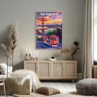 San Francisco Cable Car Sunset Travel Poster PosterGoat