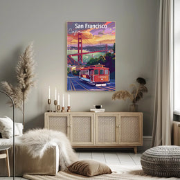 San Francisco Cable Car Sunset Travel Poster PosterGoat