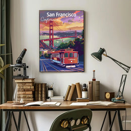 San Francisco Cable Car Sunset Travel Poster PosterGoat