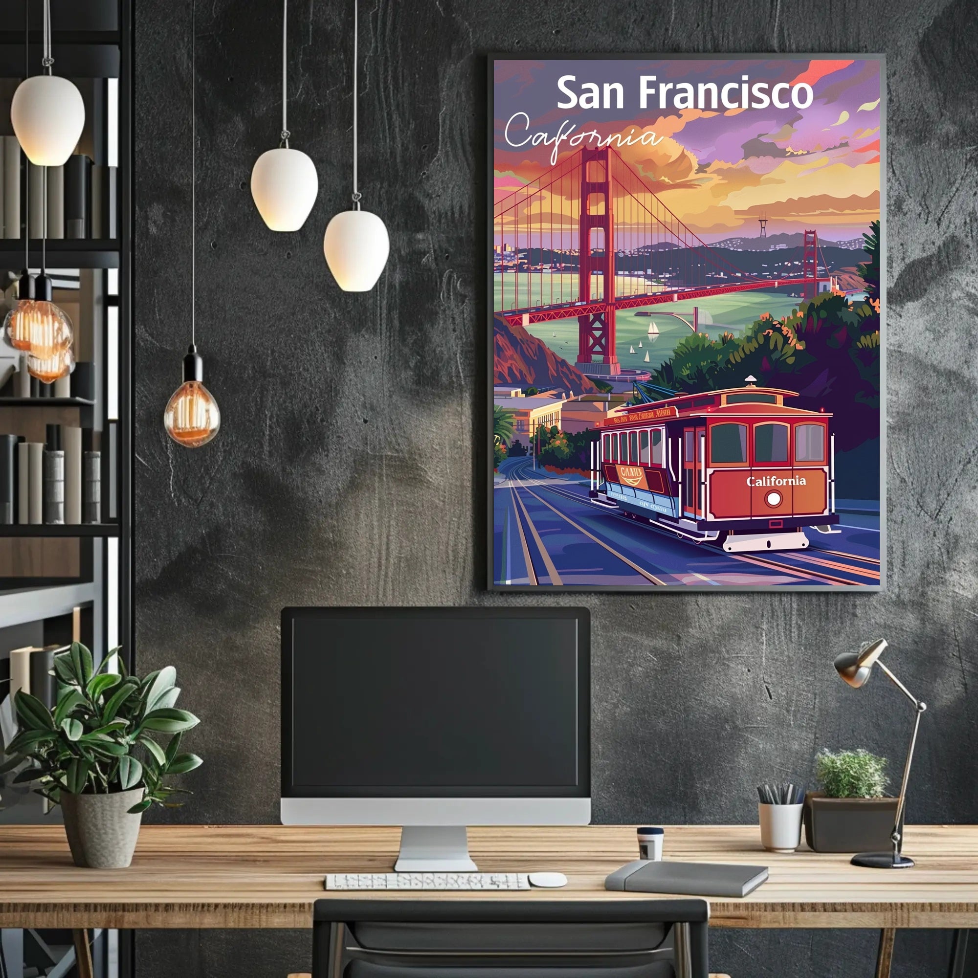 San Francisco Cable Car Sunset Travel Poster PosterGoat