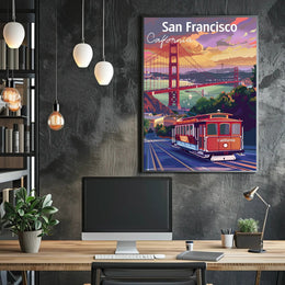 San Francisco Cable Car Sunset Travel Poster PosterGoat