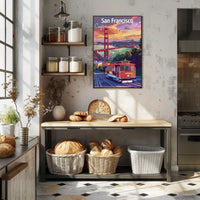 San Francisco Cable Car Sunset Travel Poster PosterGoat