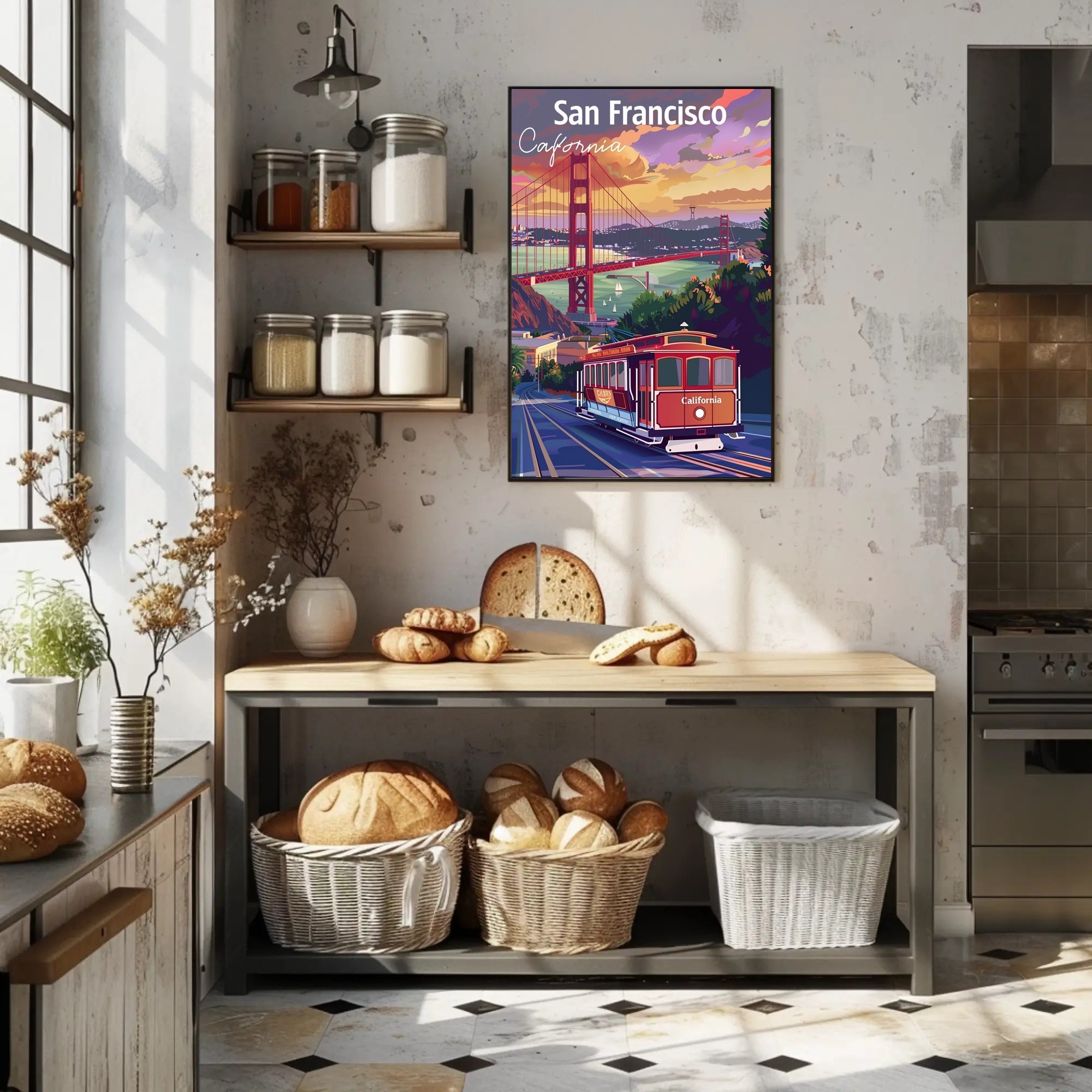 San Francisco Cable Car Sunset Travel Poster PosterGoat
