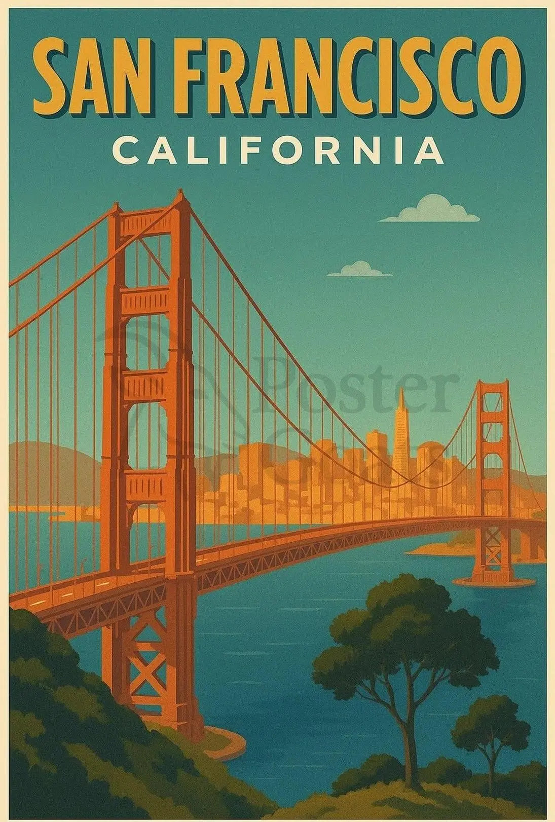 San Francisco Golden Gate Bridge Retro Travel Poster PosterGoat
