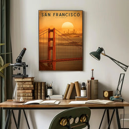 San Francisco Golden Gate Sunset Urban Cityscape Travel Poster PosterGoat