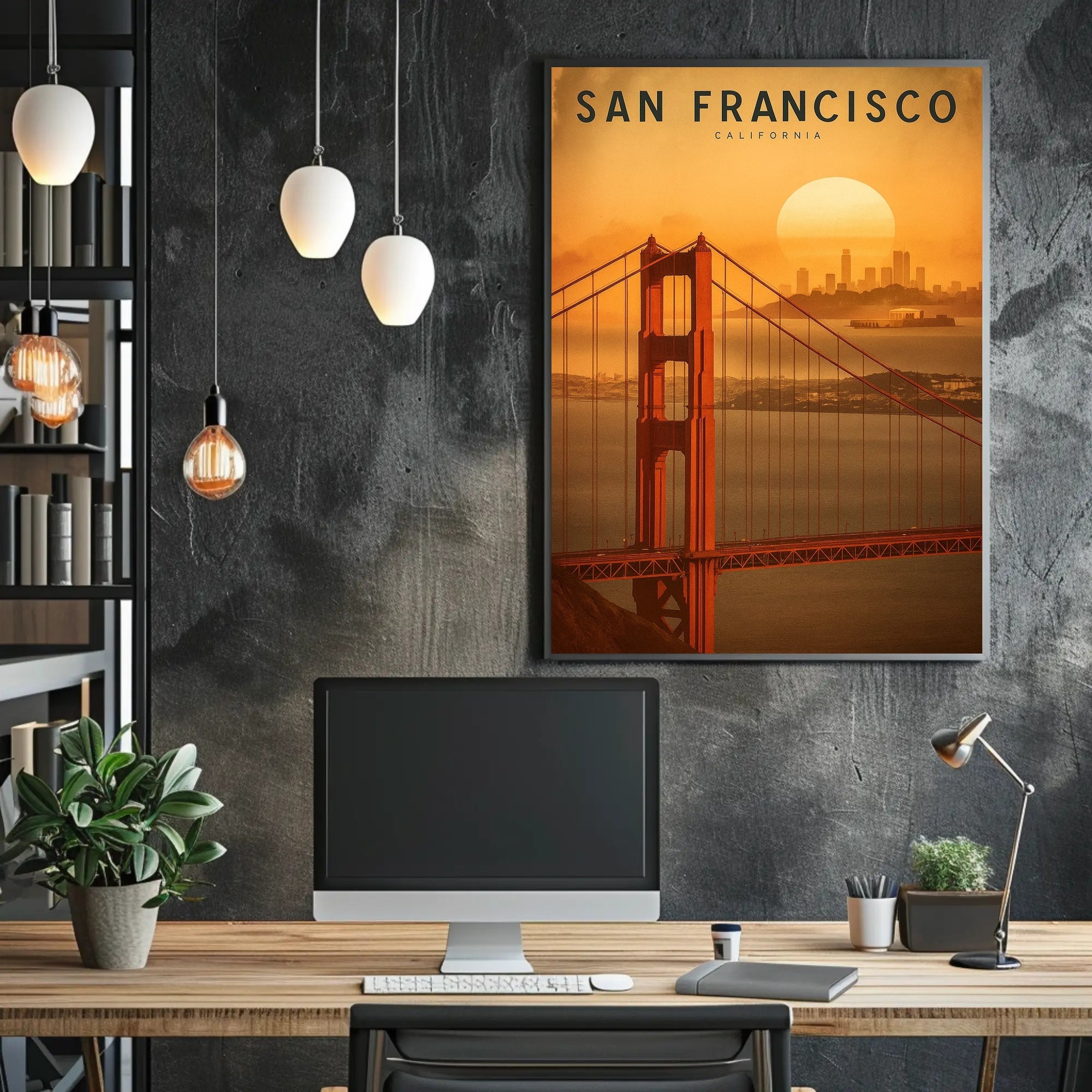 San Francisco Golden Gate Sunset Urban Cityscape Travel Poster PosterGoat