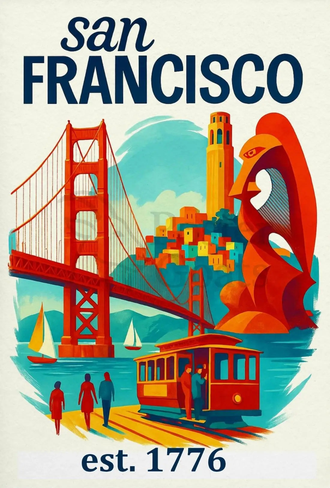 San Francisco Iconic Landmarks Illustrated Travel Poster PosterGoat