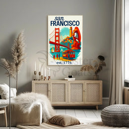 San Francisco Iconic Landmarks Illustrated Travel Poster PosterGoat