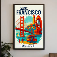 San Francisco Iconic Landmarks Illustrated Travel Poster PosterGoat