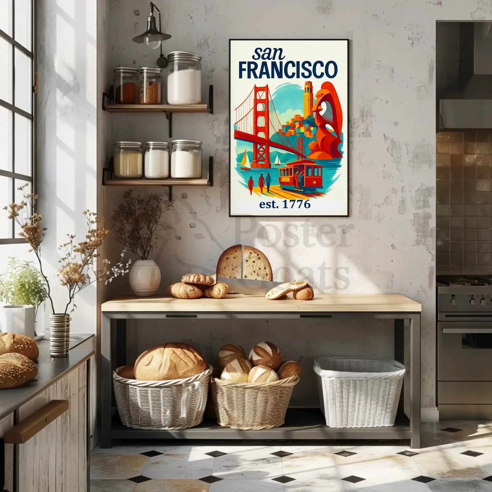 San Francisco Iconic Landmarks Illustrated Travel Poster PosterGoat