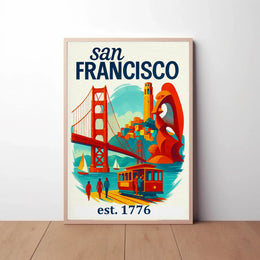 San Francisco Iconic Landmarks Illustrated Travel Poster PosterGoat