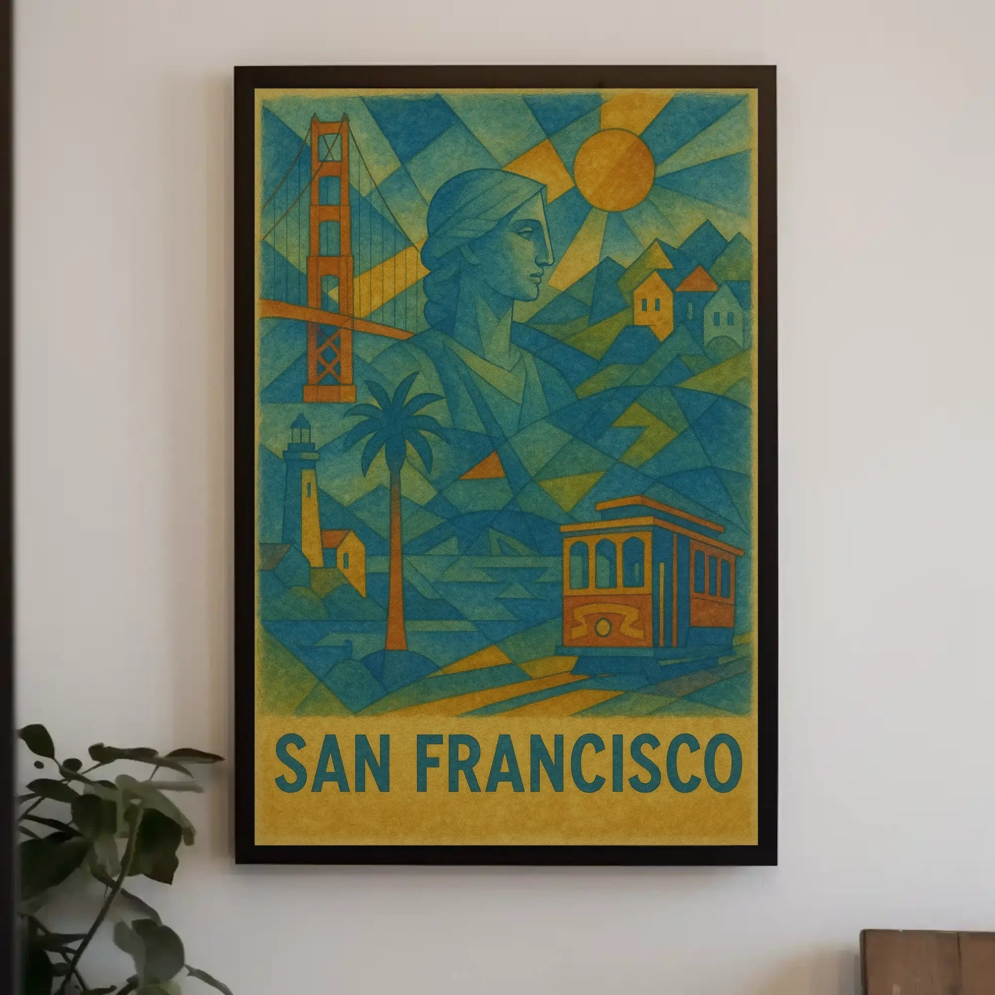 San Francisco Icons in Geometric Style Travel Poster PosterGoat