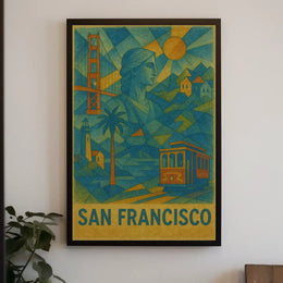 San Francisco Icons in Geometric Style Travel Poster PosterGoat
