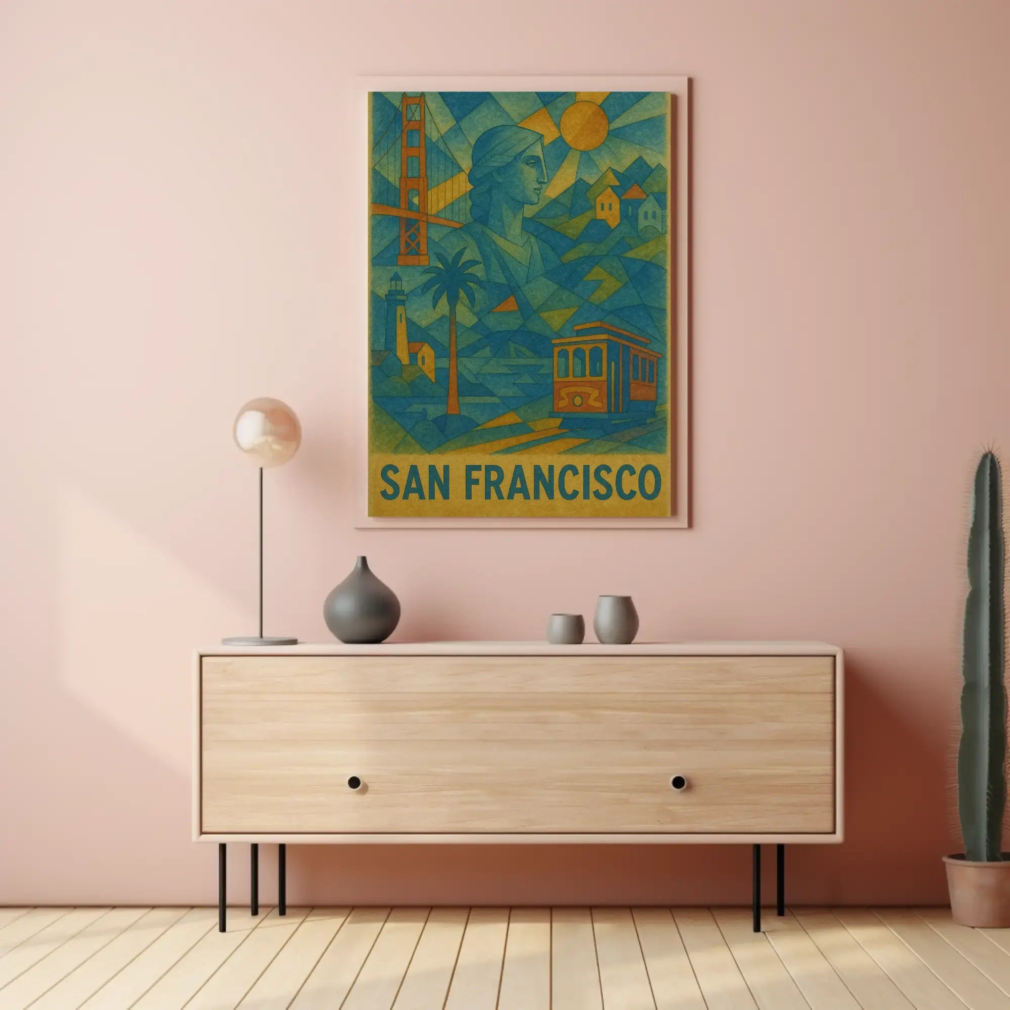 San Francisco Icons in Geometric Style Travel Poster PosterGoat