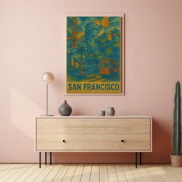 San Francisco Icons in Geometric Style Travel Poster PosterGoat