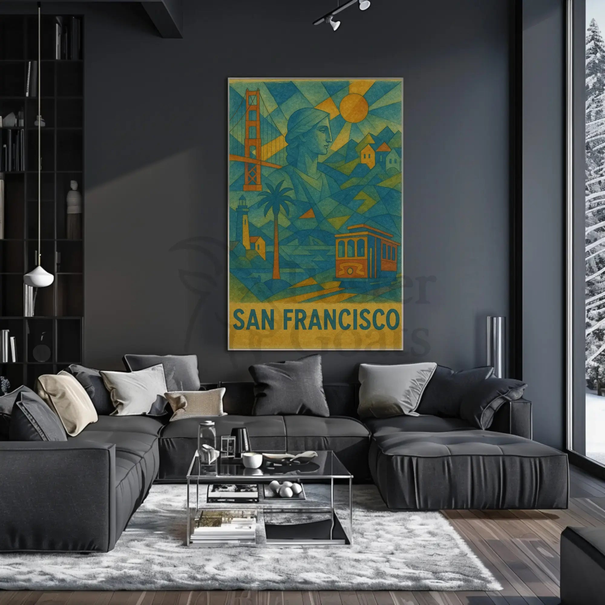 San Francisco Icons in Geometric Style Travel Poster PosterGoat
