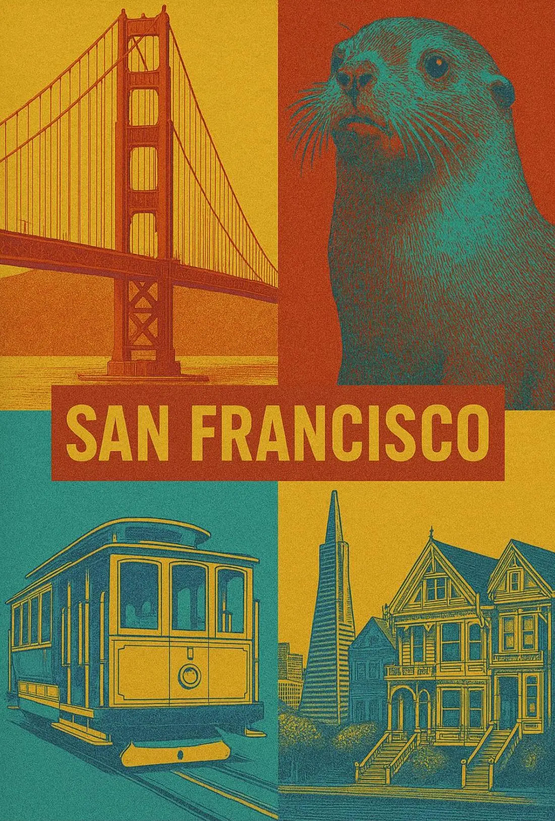 San Francisco Icons in Retro Travel Poster PosterGoat
