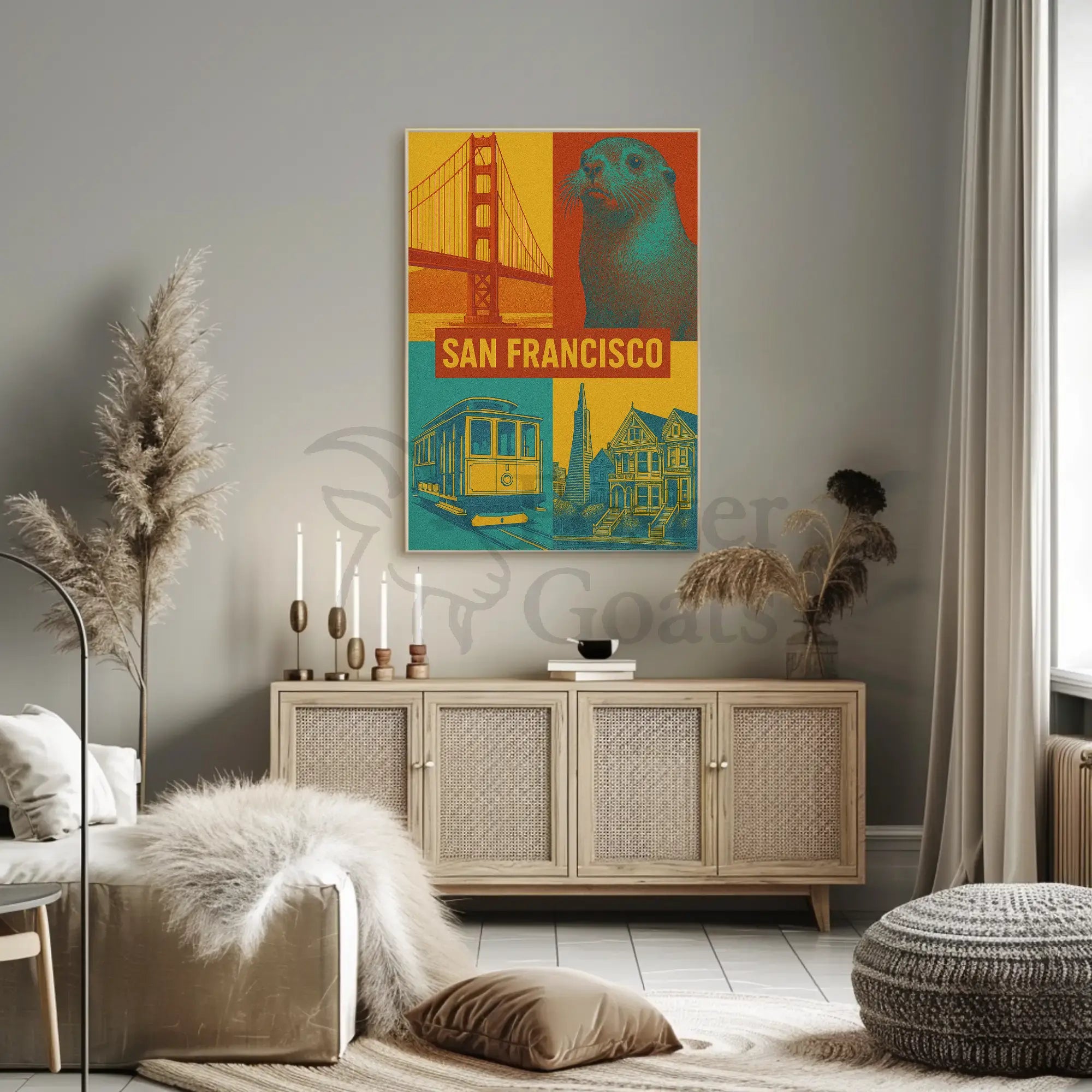 San Francisco Icons in Retro Travel Poster PosterGoat